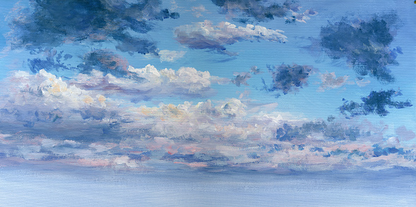 summer cloudy sky, oil painting