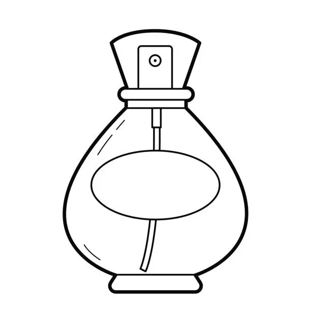 Vector illustration of Bottle of eau de toilette on a white background. Black-and-white outline Illustration, design elements.