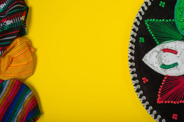 istock Mariachi hat and serape on yellow background. Mexican independence concept. Cinco de mayo background. 1949414783