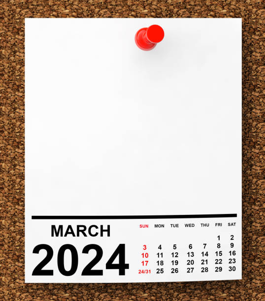 istock Calendar March 2024 on Blank Note Paper. 3d Rendering 1949470909