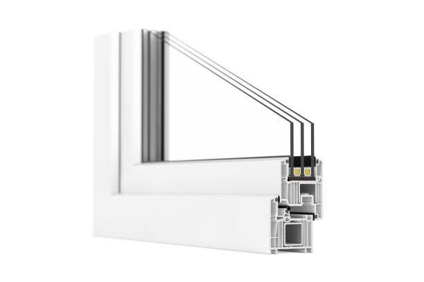 The Cut of Detailed Window PVC Profile. 3d Rendering