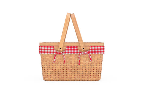 Wicker Picnic Wooden Basket Isolated on a white background. 3d Rendering