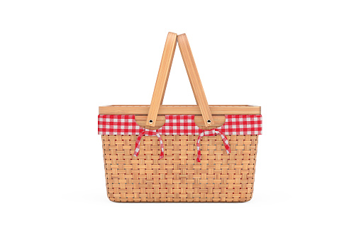 Wicker Picnic Wooden Basket Isolated on a white background. 3d Rendering