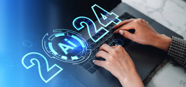 istock Woman hands with laptop, 2024 AI interface 1949501101
