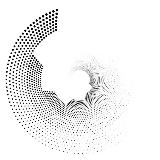 Vector illustration of Swirl pattern of circle dots in sections