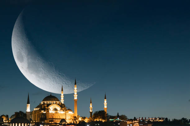 istock Mosque background photo. Suleymaniye Mosque and crescent moon 1949506044