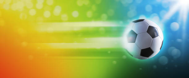 istock Fast football ball on rainbow background 1949513455
