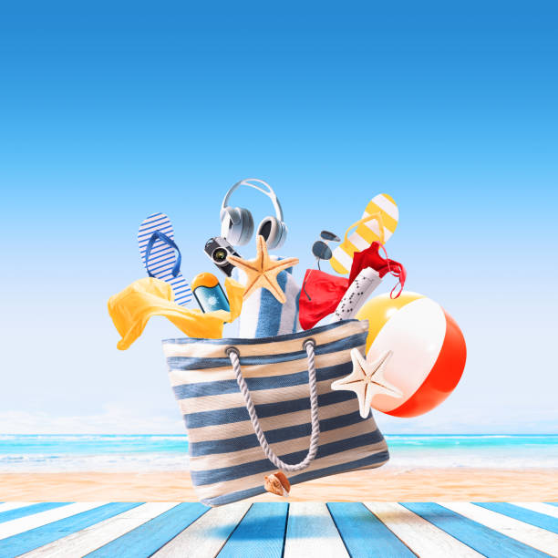 istock Flying beach bag with accessories 1949515578