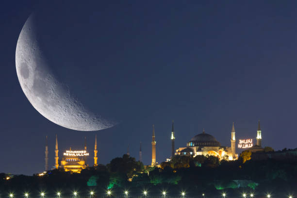 istock Hagia Sophia and Blue Mosque with crescent moon 1949516634