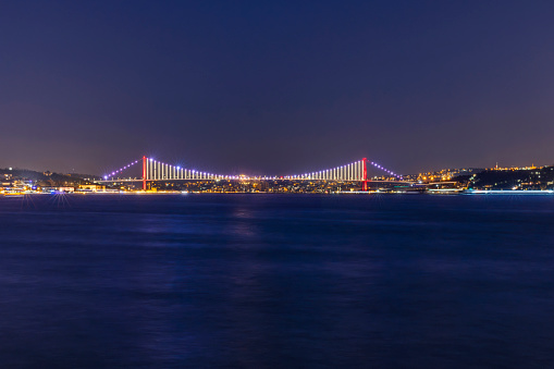 Bosphorus bridge in Istanbul at night, Turkey