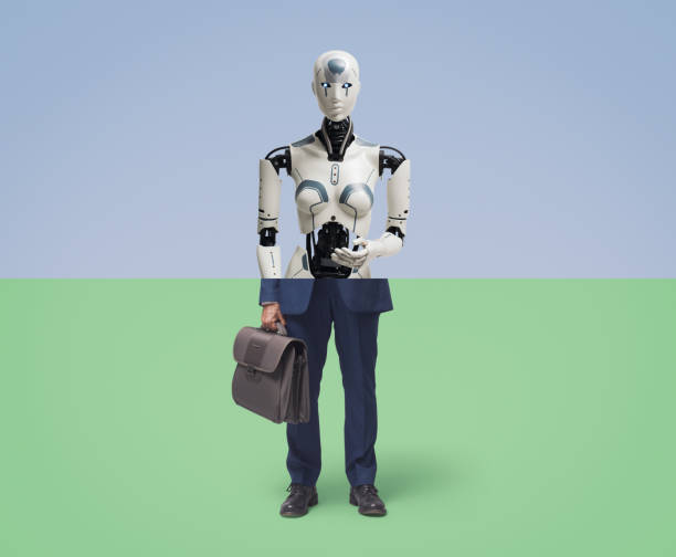 istock Creative collage of businessman and AI robot 1949533478