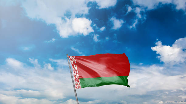istock flag of belarusian on blue sky background 1949561189