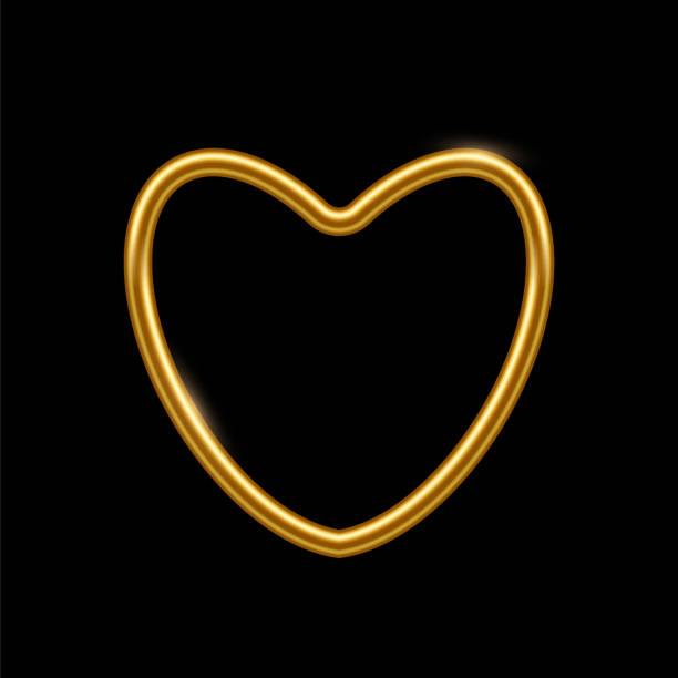 istock Gold heart shape frame. Blank space, 3d realistic tube template for ranking or rating vector illustration. Simple golden object mockup isolated on black background 1949564408