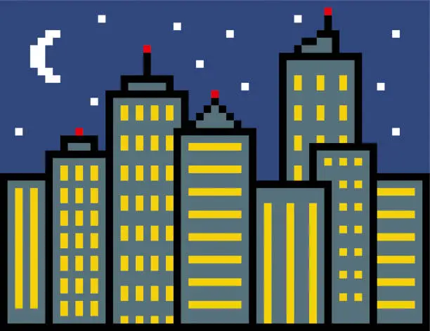 Vector illustration of Pixel city illustration