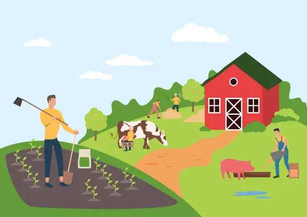 Vector illustration of People working on farm vector illustration