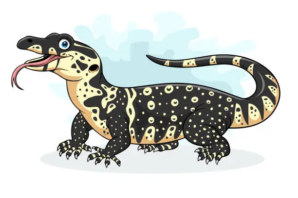 Vector illustration of Cartoon Varanus salvator on white background