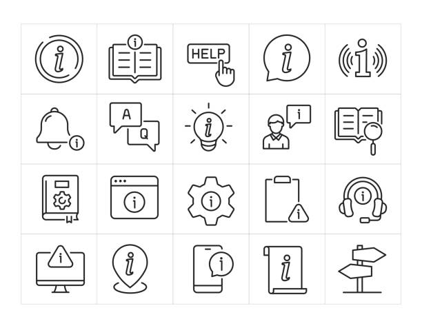 information simple minimal thin line icons. related guide, instruction, manual, guidebook. editable stroke. vector illustration. - fremdenführer stock-grafiken, -clipart, -cartoons und -symbole