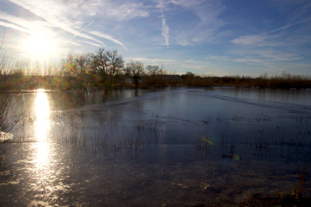 słońce uderza w lód jeziora - winter lake snow water zdjęcia i obrazy z banku zdjęć