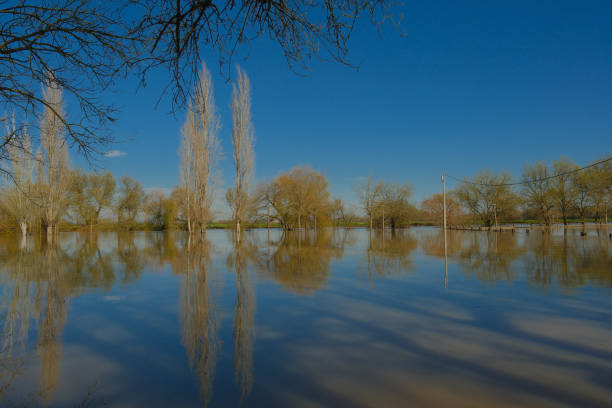 River River Soraia overflowed its banks, flooding the fields, and the roads