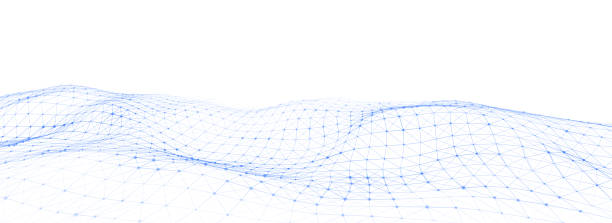 Abstract technology wave of particles. Big data visualization. Vector background with motion dots and lines. Artificial intelligence. Abstract technology wave of particles. Big data visualization. Vector dark background with motion dots and lines. Artificial intelligence. digital display stock illustrations