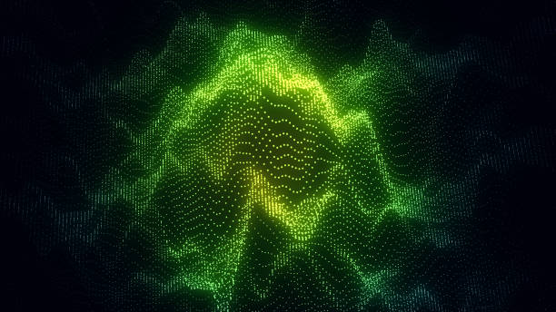istock Futuristic digital wave with top view. Dark cyberspace. Particle explosion. Abstract wave with dots. Colors moving particles on background. 3d rendering. 1949731672