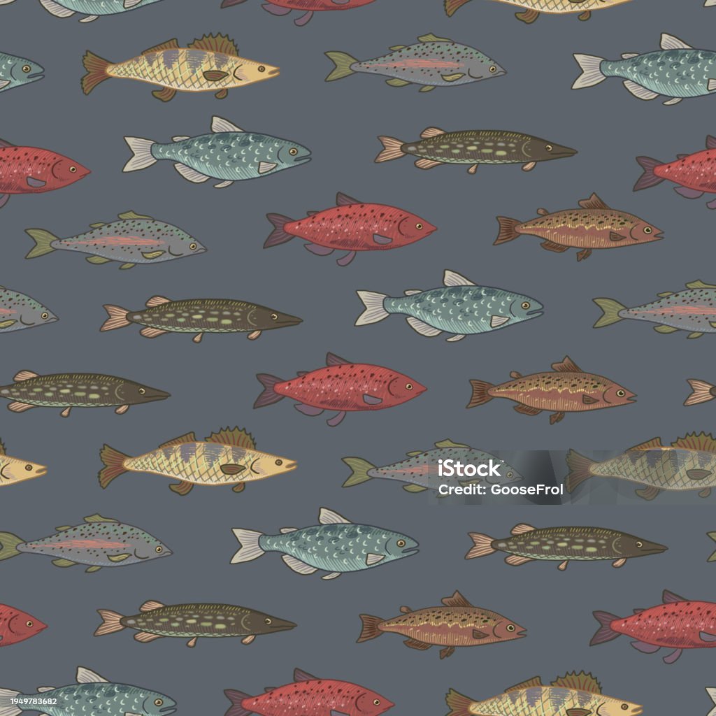 Fish Design Patterns River Freshwater Fish Vector Seamless Pattern Stock Illustration ...