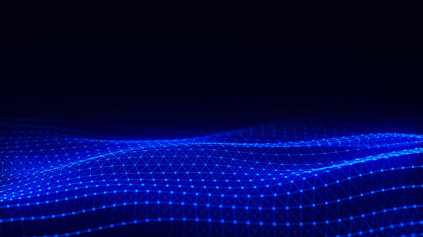istock Blue wave with motion dots and lines. Abstract digital background. Concept connection big data. Futuristic technology backdrop. 3D rendering. 1949790115