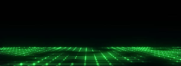istock Abstract technology perspective grid. Detailed wireframe landscape with lines on black background. Digital space with mesh. 3d rendering. 1949792387