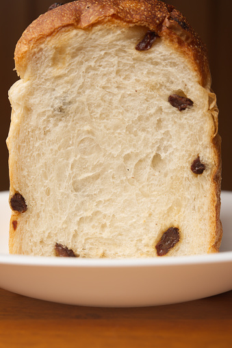 Cross section of raisin bread.