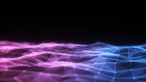 istock Colors wave with motion dots and lines. Abstract digital background. Concept connection big data. Futuristic technology backdrop. 3D rendering. 1949798304