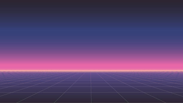 istock Abstract retro perspective grid. Vector futuristic polygonal background in the style of the 80s and 90s. Detailed wireframe landscape with lines on black background. Digital space with mesh. 1949812358