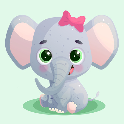 Funny cartoon baby elephant character