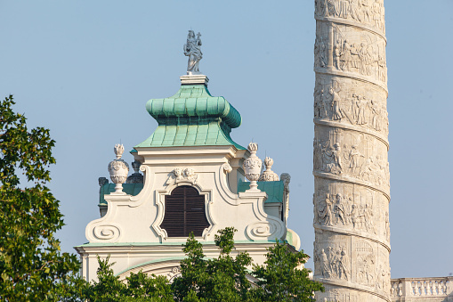 Detail of the column of Karlskirche in Vienna, Austria
