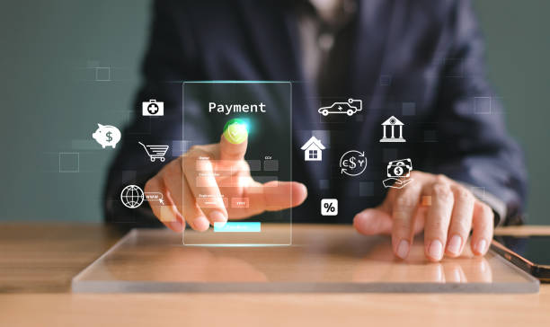 istock Business FinTech concept. Digital banking network account. Internet payment wallet app. Financial online transaction technology. Businessman use smartphone, money icon on screen shopping payment app 1949826515