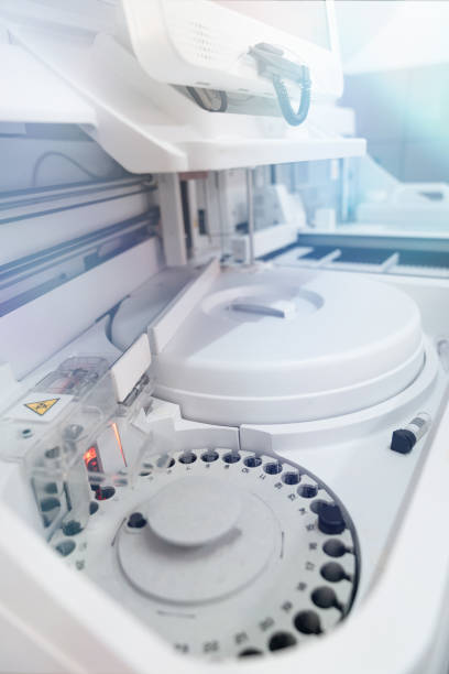 istock Biochemistry machine. Medical blood separation test centrifuge. 1949840629