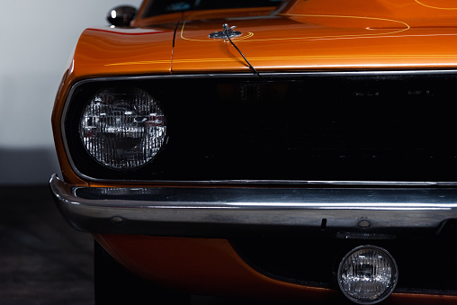Orange muscle car up close