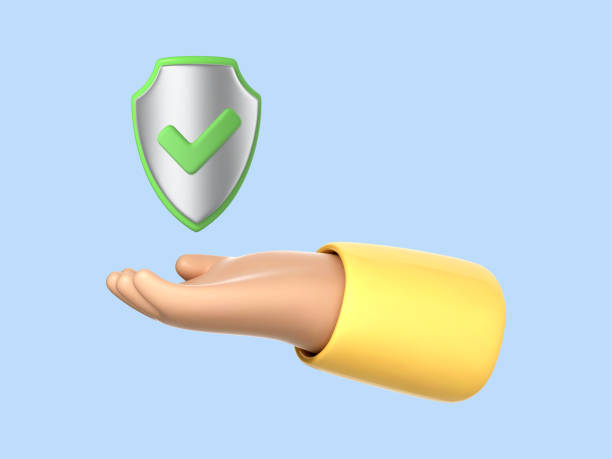 istock 3D cartoon hand holding security shield with green check mark icon. Concept of security guarantee, safety, privacy, insurance. Vector 3d illustration 1949853126