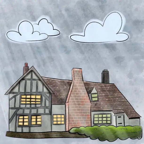 Vector illustration of old cozy english countryside house