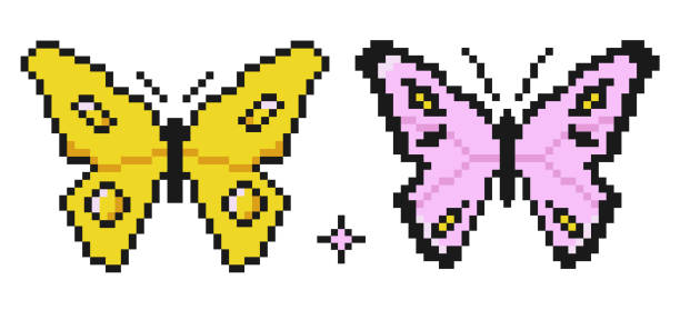 istock Pixel Art Butterfly. Color Pixelated Butterfly Illustrations. 8-bit Style Insect Icons. Retro Video Game Aesthetic 1949867408