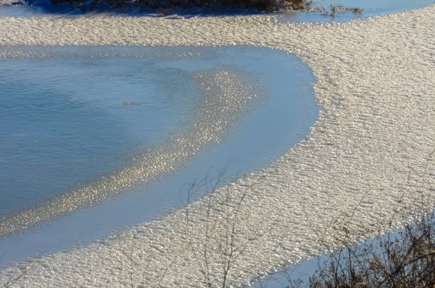 Frozen water, patterns of snow in small lakes. Tiligul estuary, Ukraine