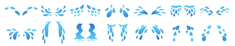 Sweat stream vector isolated. Tear cry eye water drip icons