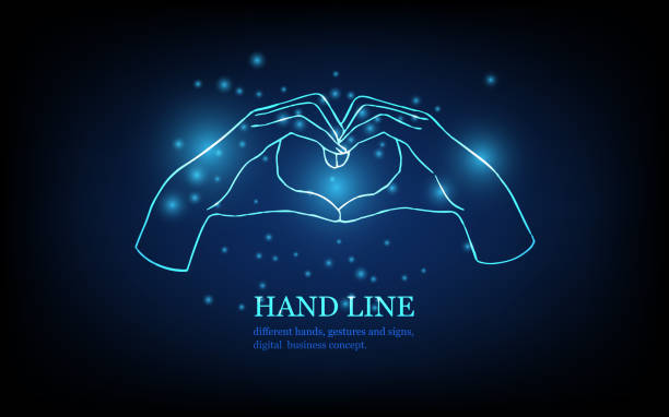 istock Human hand line, different hands, gestures and signs, love concept, futuristic digital innovation background vector illustration. 1949962095