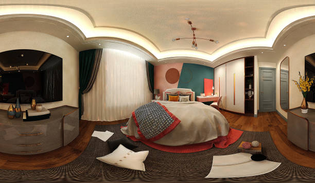 istock 3D RENDER OF MODERN HOTEL ROOM, 360 DEGREES VIEW 1949977938