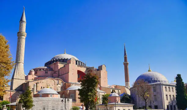 Hagia Sophia - Landmark christian eastern orthodox church built by Byzantine emperor Justinian in 537 AD and a UNESCO world heritage site in Istanbul, Turkey