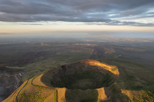 San pedro volcano crater in Masaya park Nicaragua aerial drone view