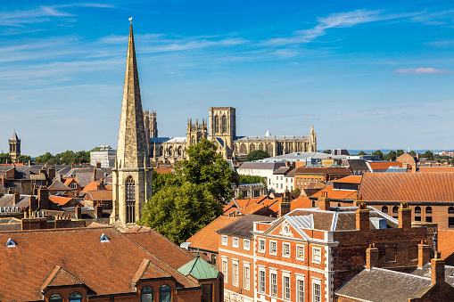 Panoramic aerial view of York in North Yorkshire in a beautiful summer day, England, United Kingdom