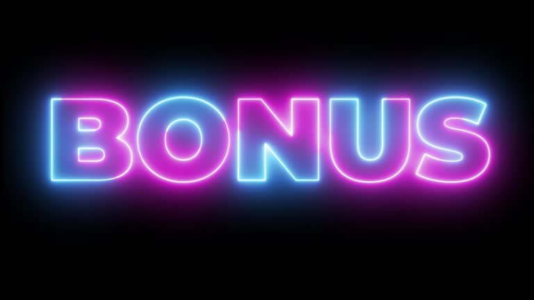 Bonus. Text. Blue and Purple Neon Futuristic Effect. Trendy Glow Lighting. 4K Video Animation