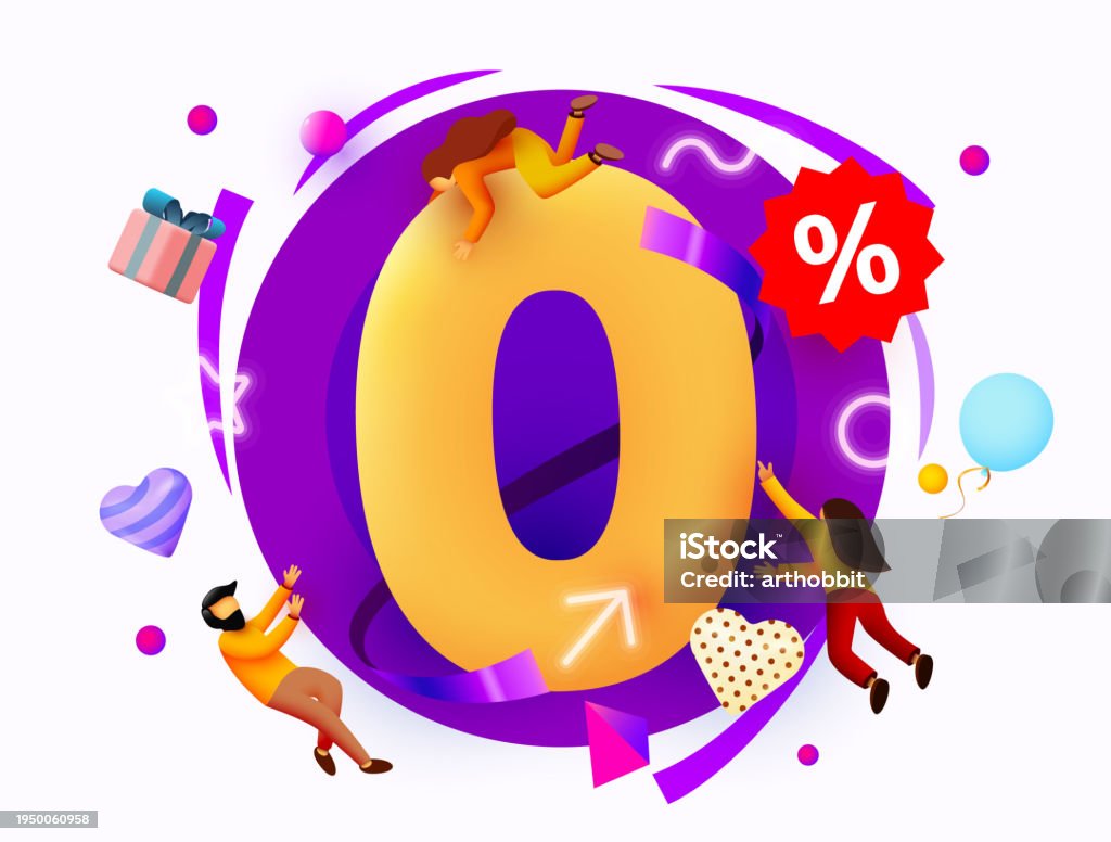 3d Zero Number With Flying People Zero Percent Commissions Stock ...