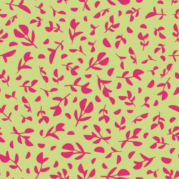 Vector illustration of Pink, abstract flowers with leaves seamless repeat pattern.