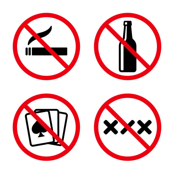 zakaz palenia, alkoholu, zakaz uprawiania hazardu - silhouette poker computer icon symbol stock illustrations
